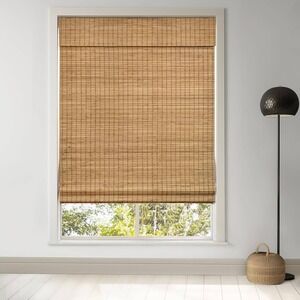 Natural Bamboo Cordless Roman Shades Light Filtering Woven Wood Window Blinds